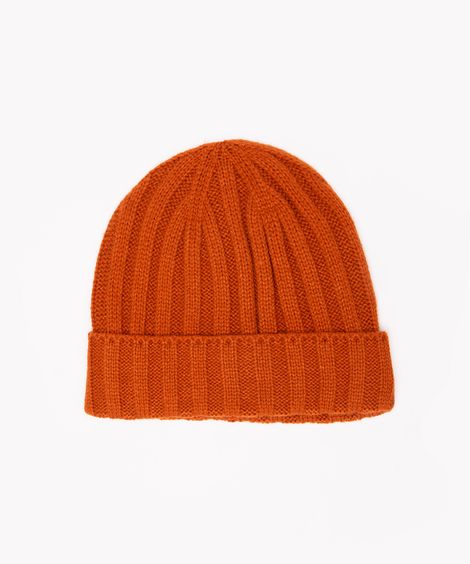 gorro de tricô canelado com dobra laranja escuro