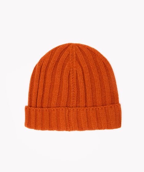 gorro de tricô canelado com dobra laranja escuro
