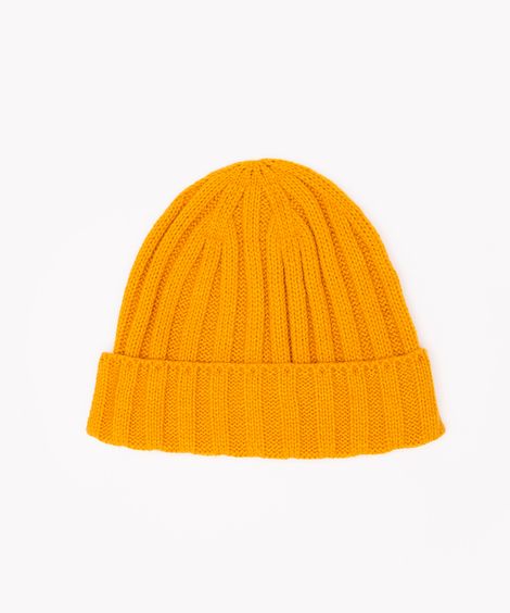 gorro de tricô canelado com dobra amarelo