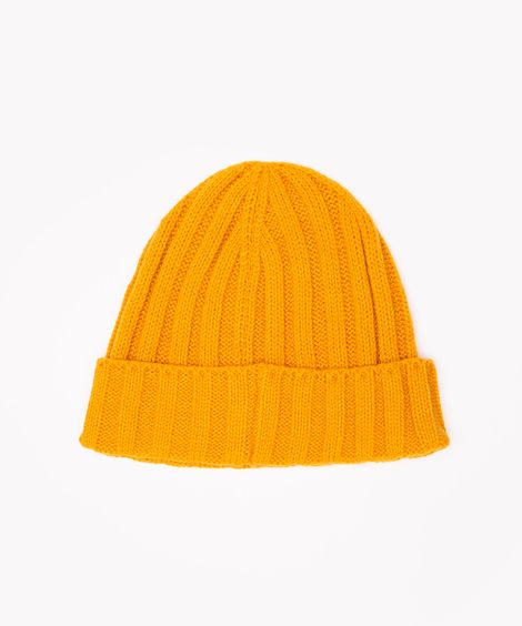 gorro de tricô canelado com dobra amarelo