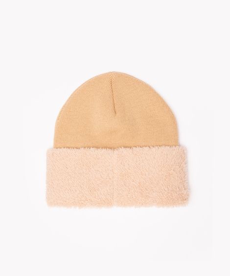 gorro de tricô com dobra sherpa bege