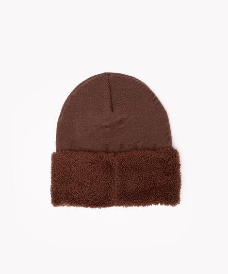 gorro de tricô com dobra sherpa marrom