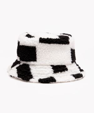 chapéu bucket sherpa animal print branco