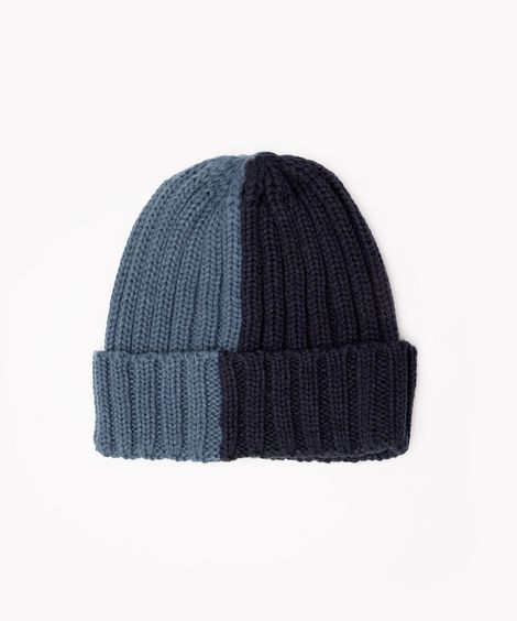gorro de tricô canelado bicolor azul