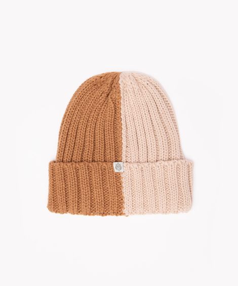 gorro de tricô canelado bicolor bege