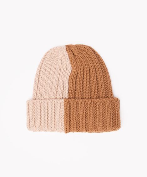 gorro de tricô canelado bicolor bege