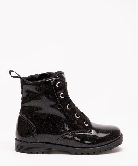 bota coturno infantil com glitter  preto