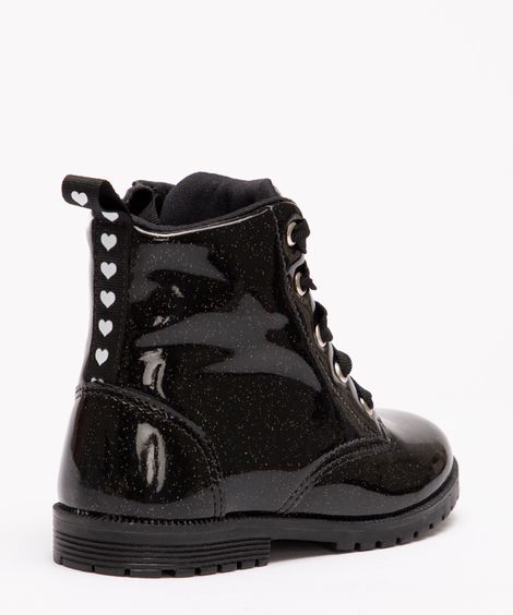 bota coturno infantil com glitter  preto