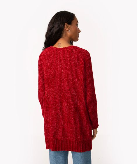 cardigan de tricô chenille com bolsos vinho