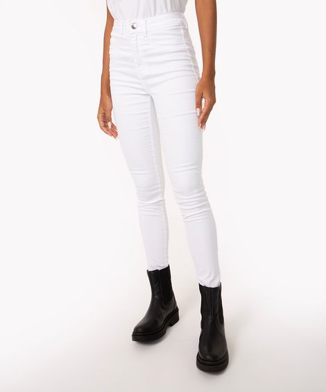 calça de sarja super skinny cintura média branco