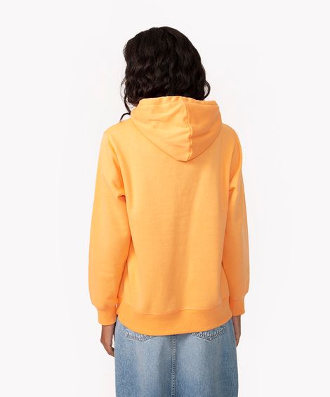 blusão oversized de moletom com capuz e bolso canguru laranja