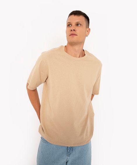 camiseta de algodão oversized manga curta bege