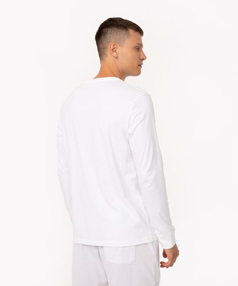 camiseta de algodão básica manga longa gola redonda branco