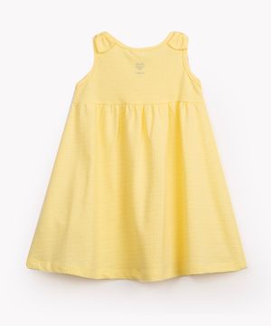vestido infantil de algodão texturizado laço amarelo