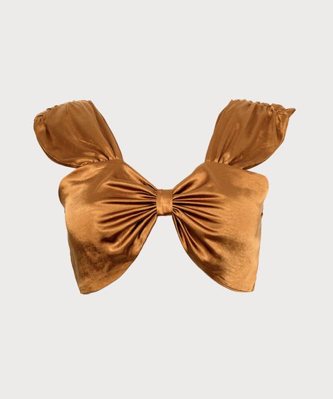 top cropped princesa acetinado plus size com ombreira mindset e robertita marrom