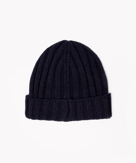 gorro de tricô canelado com dobra azul marinho