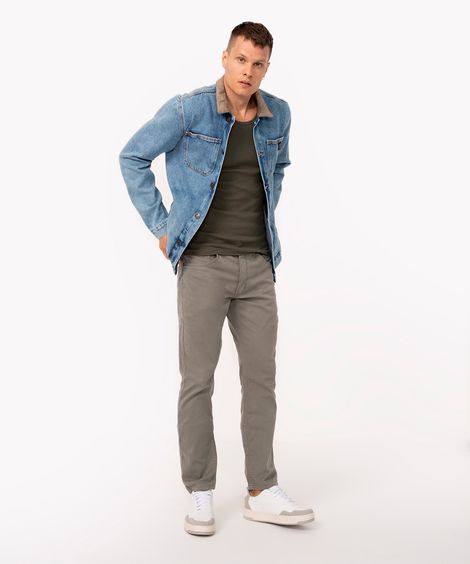 calça slim comfort masculina de sarja verde