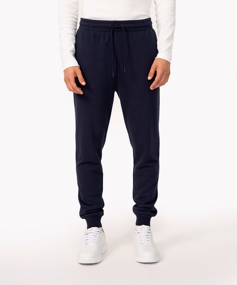 calça jogger de moletom básica com bolsos azul marinho