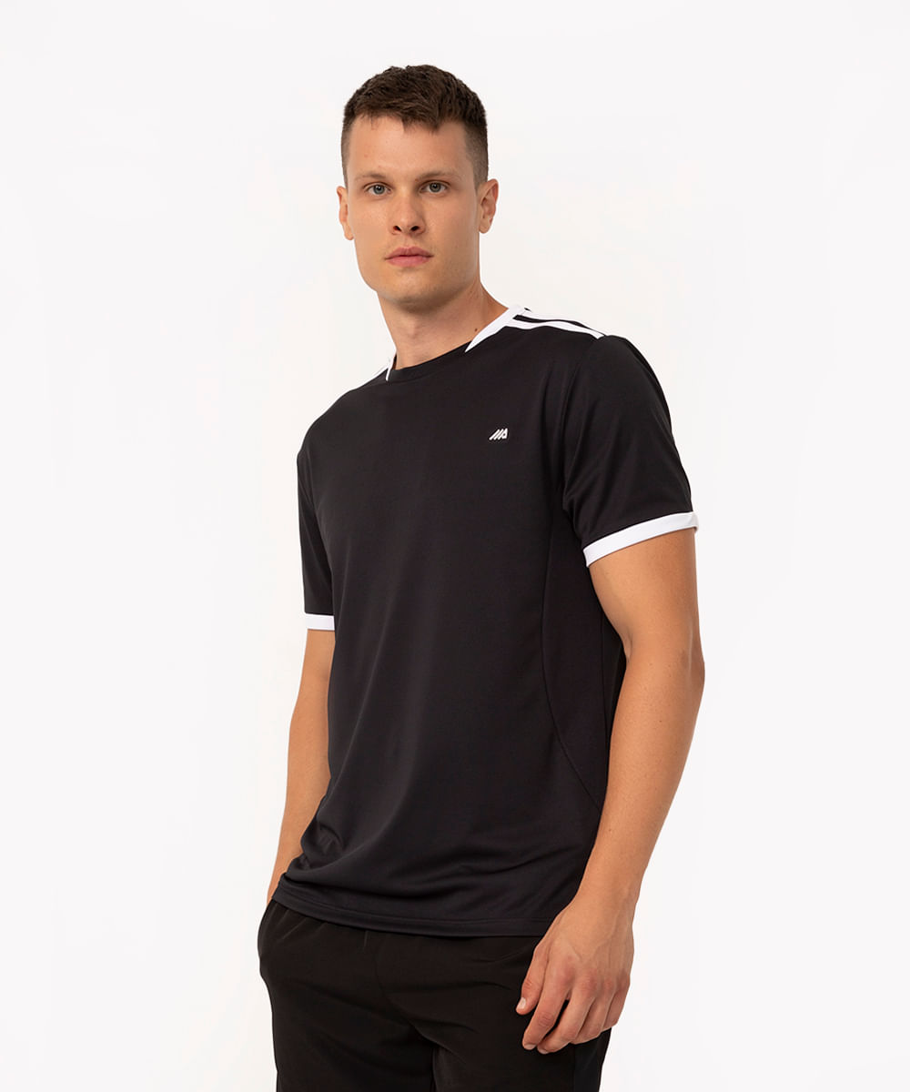 camiseta futebol com recortes manga curta esportiva ace preto