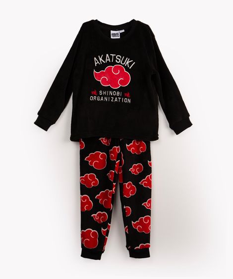 pijama de pelúcia infantil naruto manga longa preto
