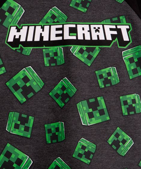 pijama de moletinho infantil minecraft cinza mescla escuro