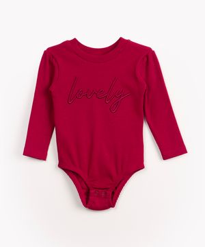 body de malha canelada infantil lovely manga longa vinho