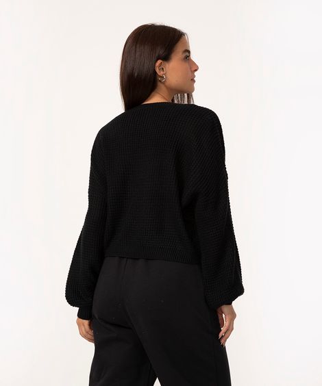 suéter de tricô decote em v preto