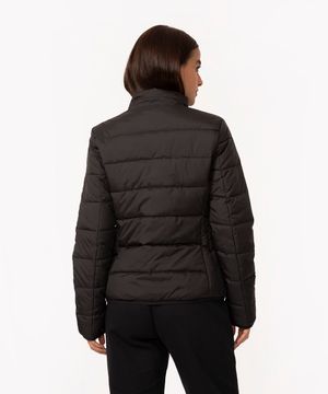 Jaqueta Puffer Feminina Básica Gola Alta Preta