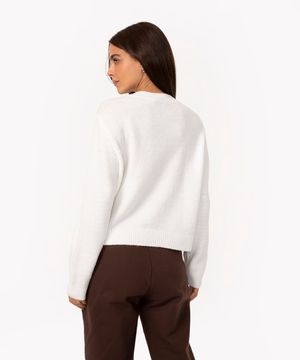 suéter básico cropped de tricô off white