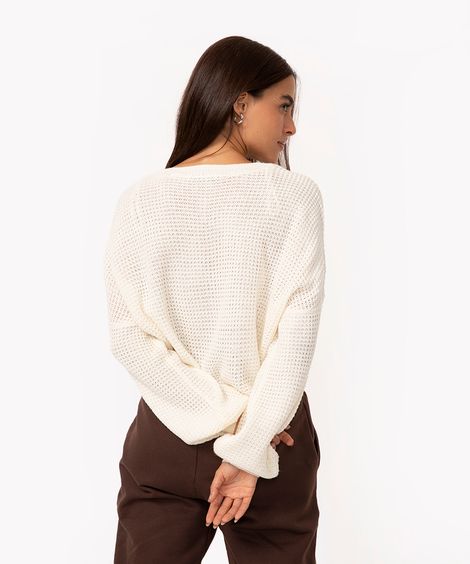 suéter de tricô decote em v off white