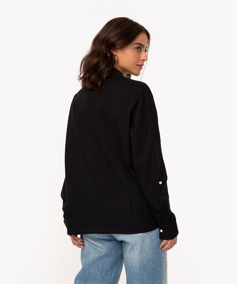 camisa de algodão com bolso manga longa preto