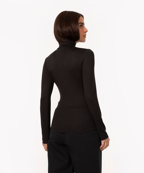 blusa básica alongada gola alta preto - preto