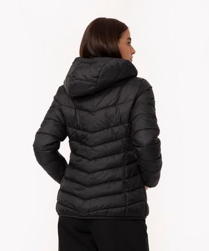 jaqueta alongada puffer com capuz preto