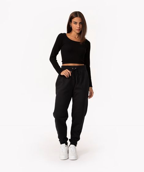 calça jogger básica de moletom preto