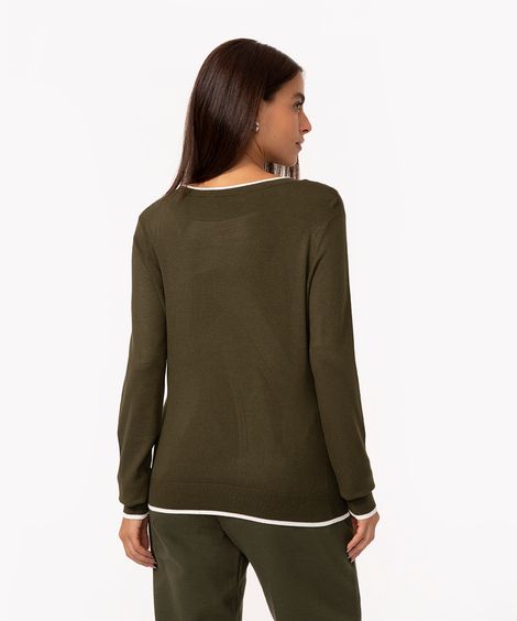 suéter de tricô básico bicolor verde militar