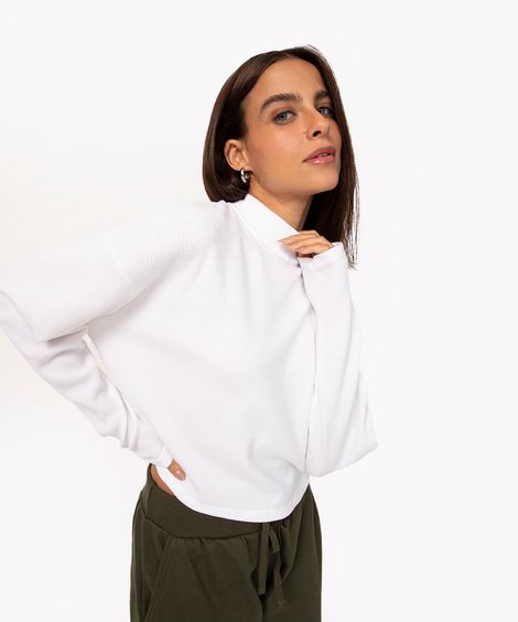 blusa texturizada básica manga longa verde - off white