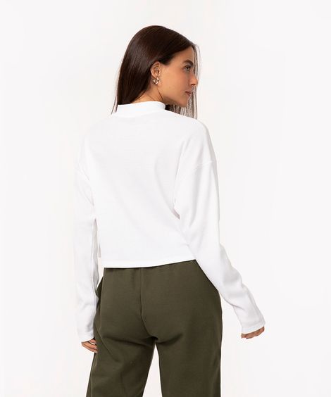 blusa texturizada básica manga longa verde - off white