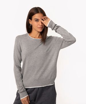 suéter de tricô básico bicolor cinza mescla