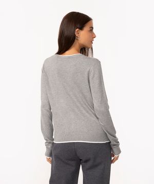 suéter de tricô básico bicolor cinza mescla
