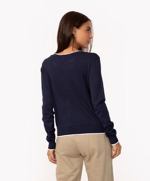 suéter de tricô básico bicolor azul marinho