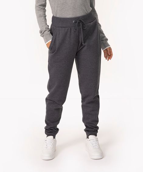 calça jogger básica de moletom cinza escuro
