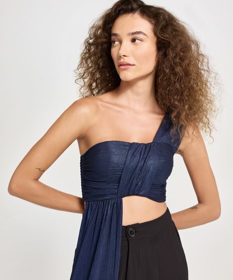 top cropped alongado ombro único mindset e robertita azul marinho