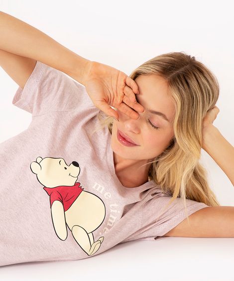 pijama curto de algodão ursinho pooh rosa