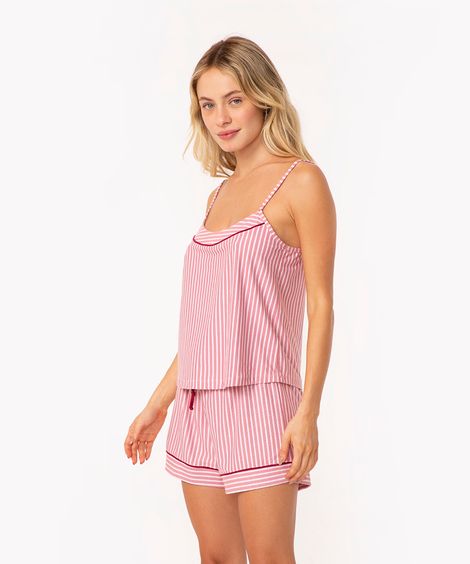 short doll listrado alças finas rosa