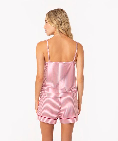 short doll listrado alças finas rosa