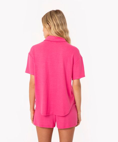 pijama americano de soft flor manga curta rosa