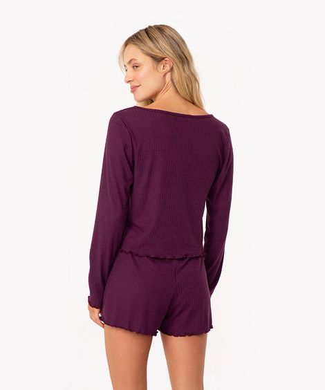 pijama canelado manga longa roxo