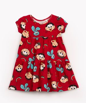 vestido de algodão infantil monica manga curta vermelho