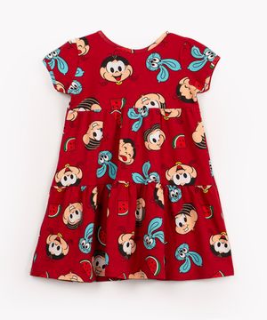 vestido de algodão infantil monica manga curta vermelho
