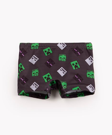 sunga boxer infantil minecraft proteção uv cinza